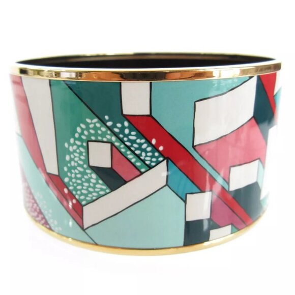 Auth HERMES Cloisonne Bangle Bracelet Gold / multicolor metal/enamel